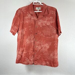 Men's Casual Floral Button-Down Shirt - Rust